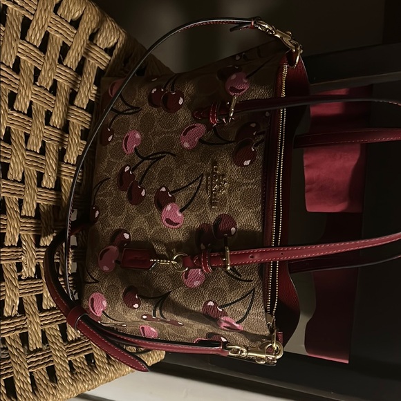 Coach Handbags - Coach Brown and Red Cherry Print Bag! 🍒